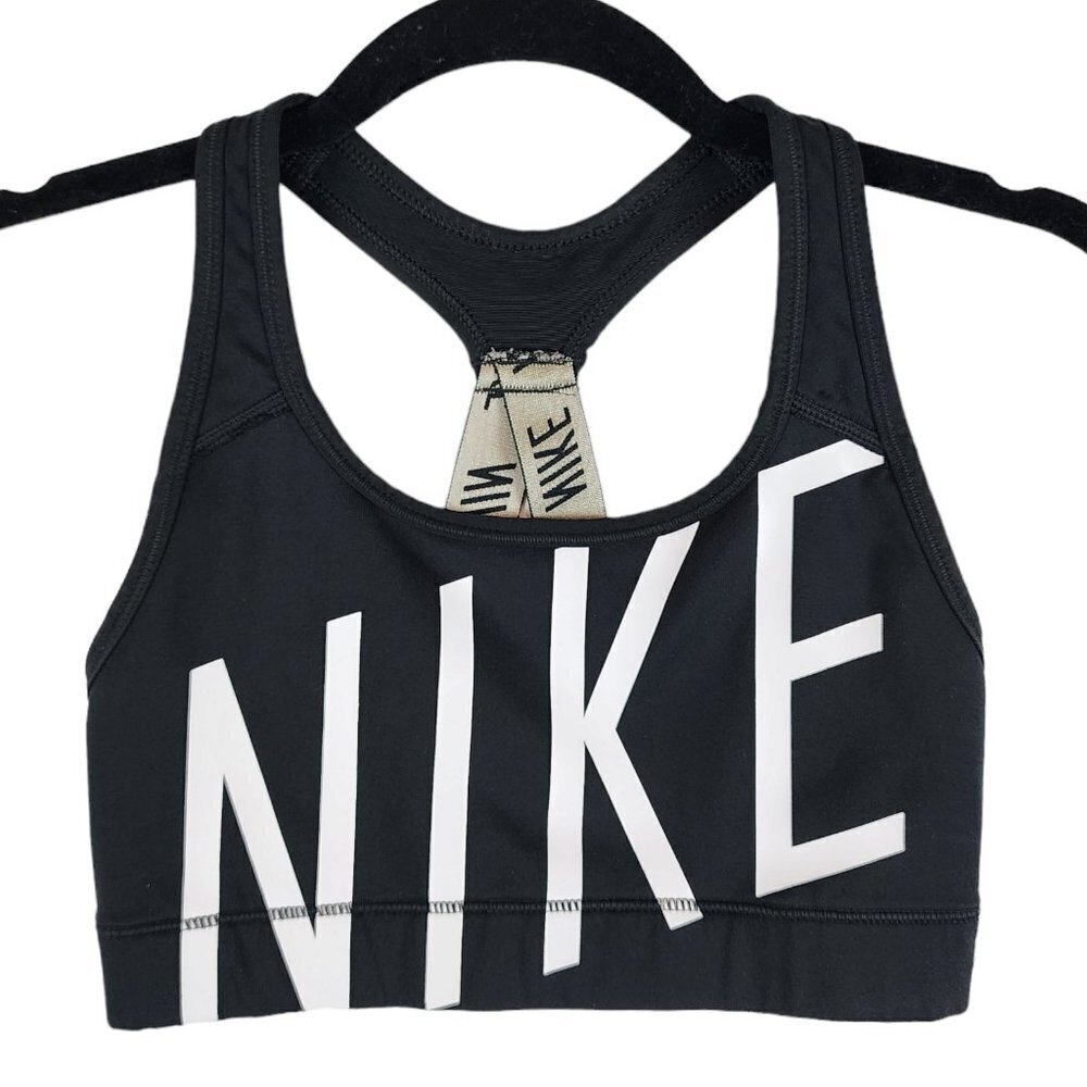 Nike Racerback Crisscross Strappy Sports Bra Black White LOGO Front‎ sz XS